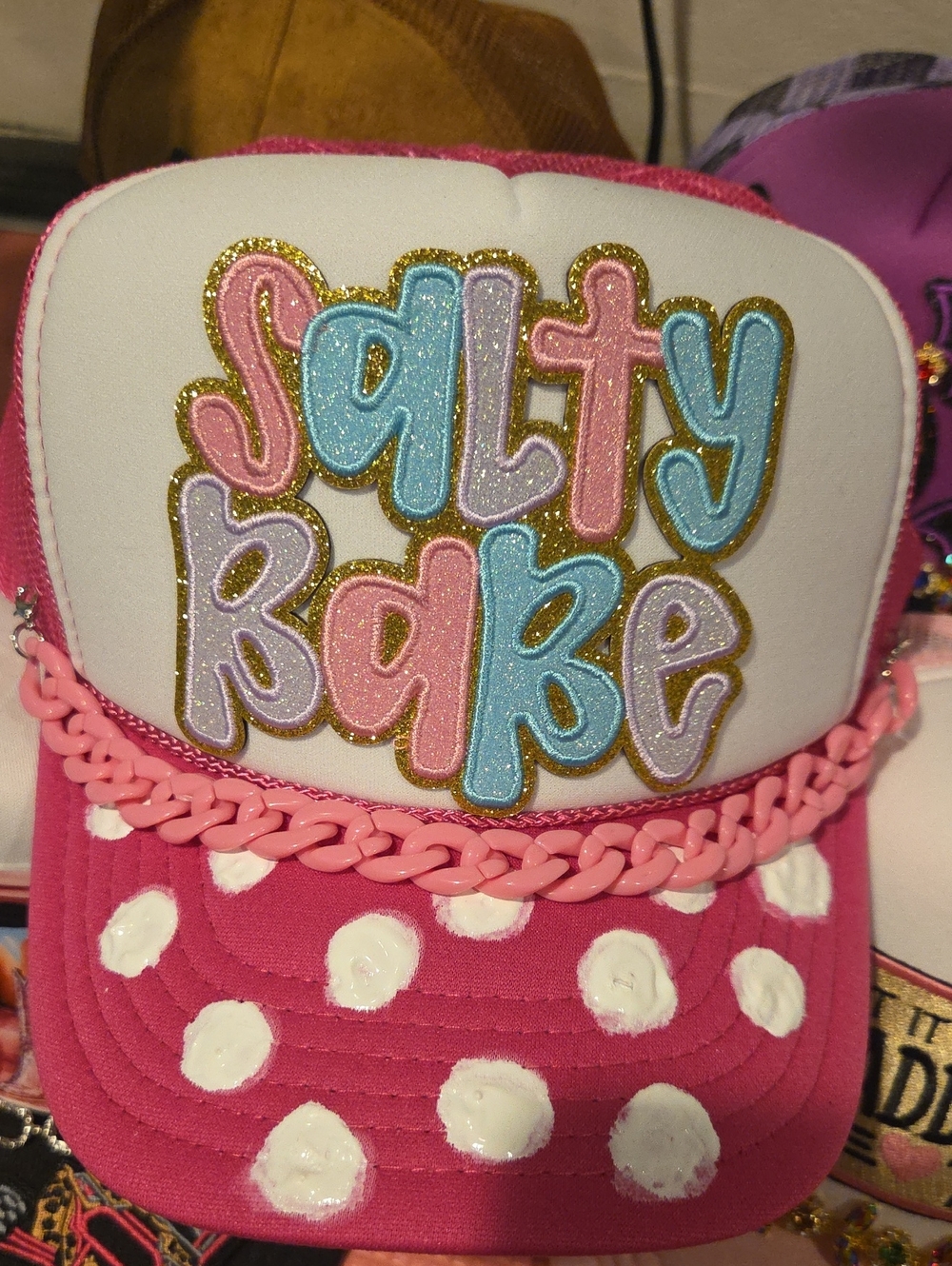 Salty Babe Pink Sequin Logo Trucker Hat